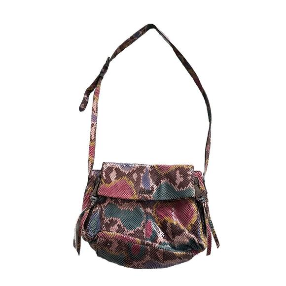 Aimee Kestenberg Shoulder Bag Pink Purple Leather Ombré Rainbow Snake Print - Picture 7 of 7
